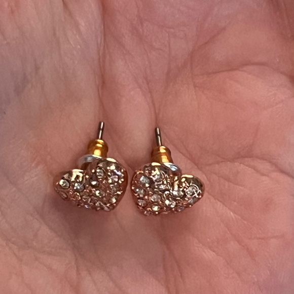 Dainty Rose Gold Heart Stud Earrings - Picture 2 of 4